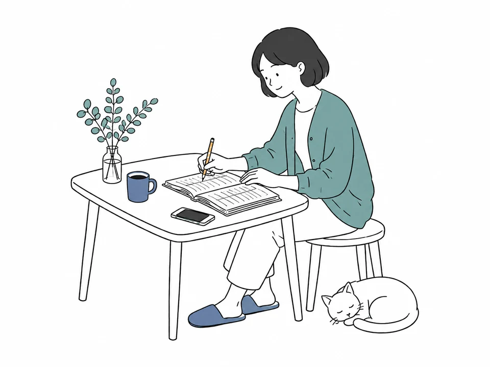 ノートに日々の支出を記録する人